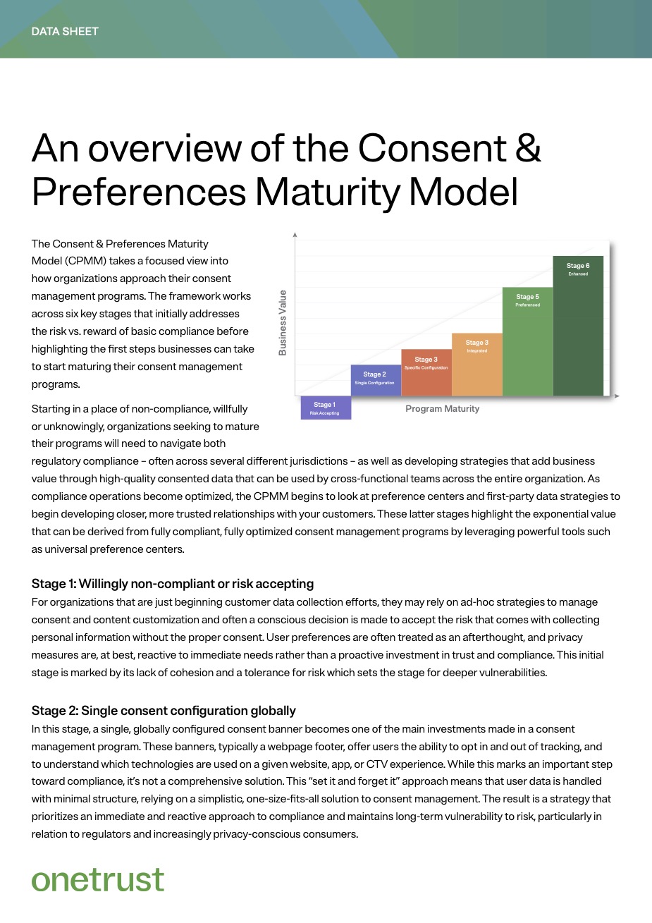 An overview of the Consent & Preferences Maturity Model data sheet