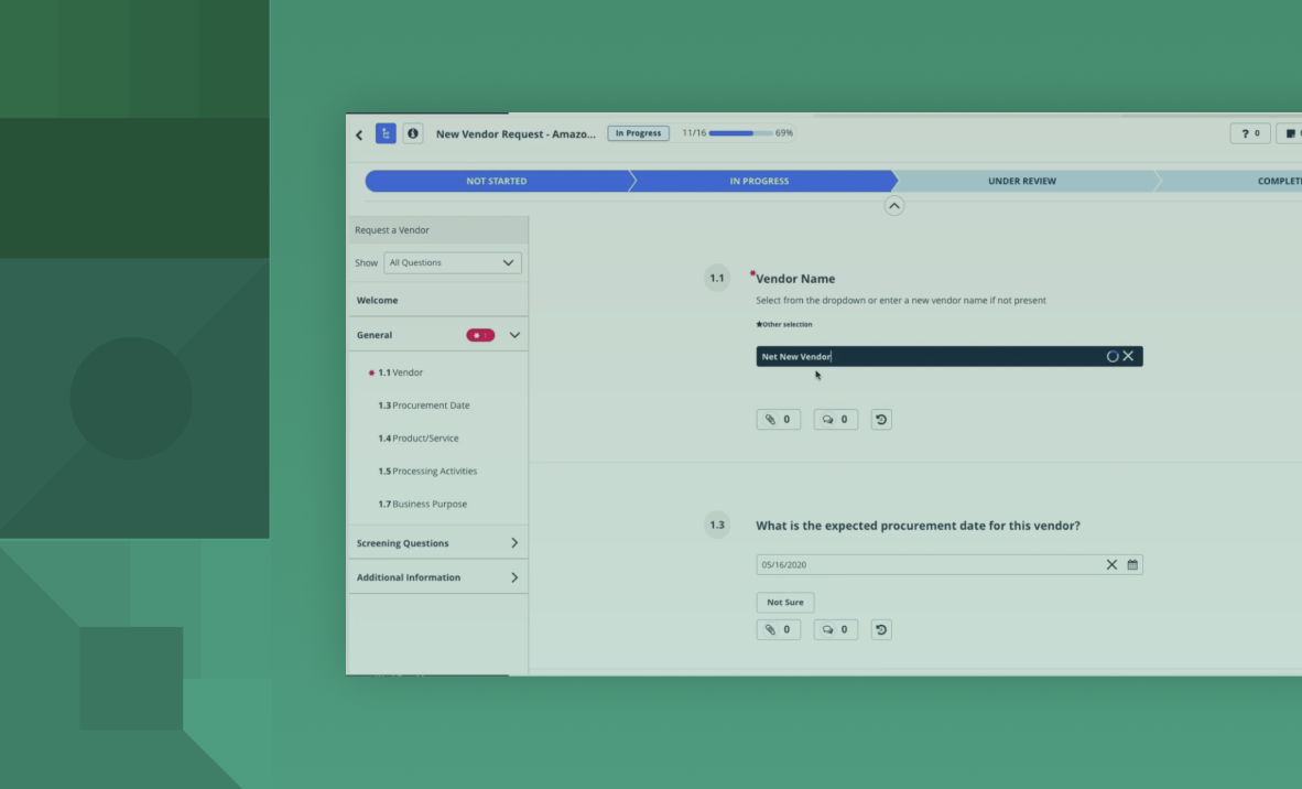 screenshot della piattaforma onetrust